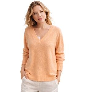 LOFT Soft Knit Sweater Small Peach Orange V-Neck Lightweight Cozy Spring Fall